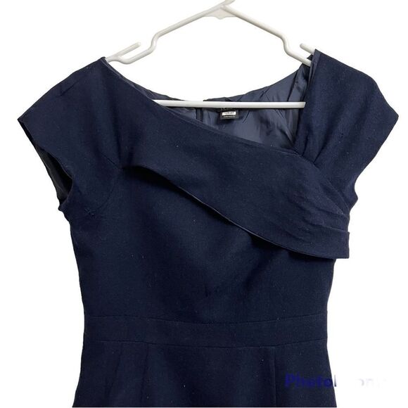 J. Crew Navy 100% Wool Origami Sheath Dress 12 SP - Picture 2 of 13